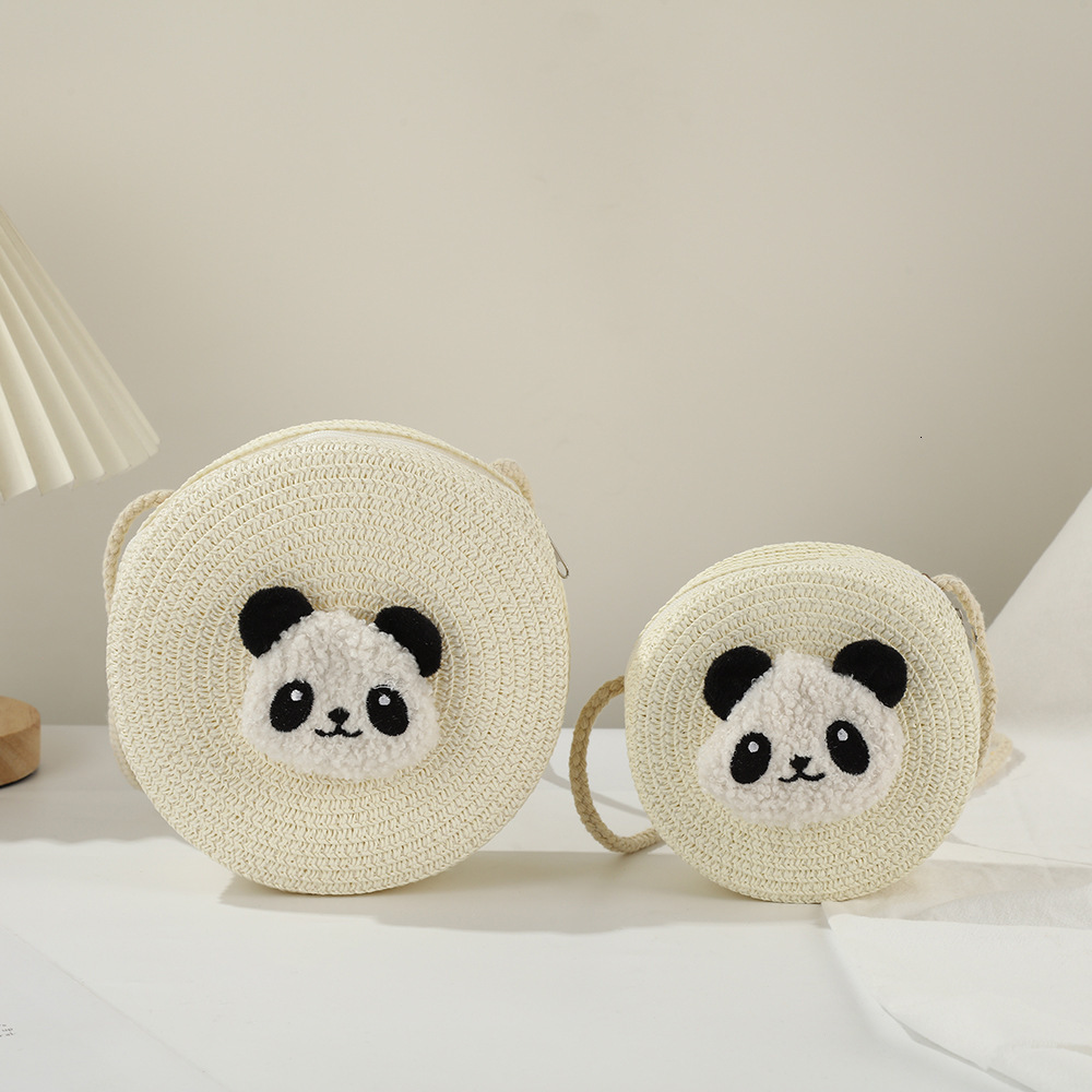 Little Panda Woven New Summer Beach Straw For Women Mini Cartoon Cute Phone Crossbody Small Bag