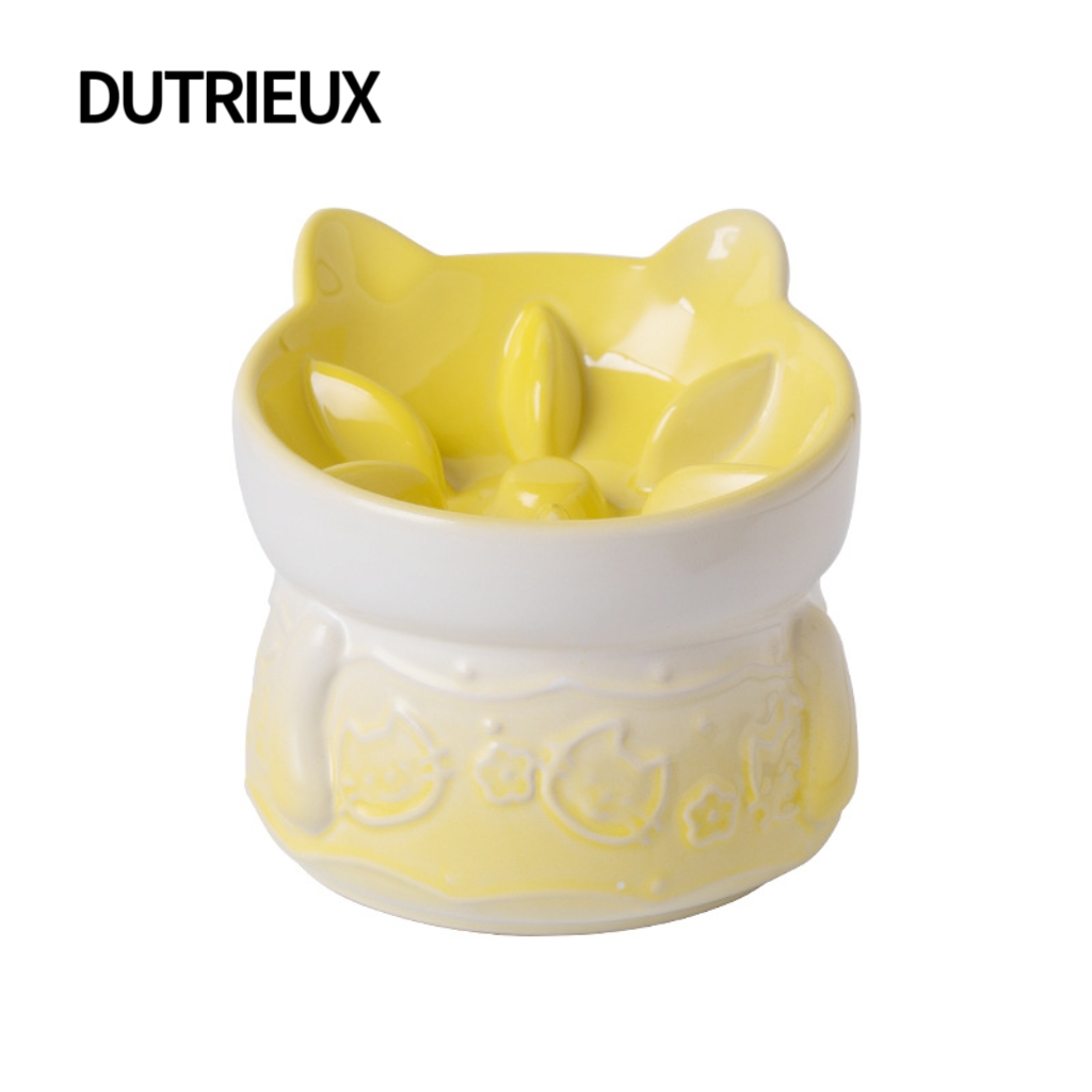 H2557 Neck-protecting cat food bowl, tall ceramic double bowl to prevent tipping.