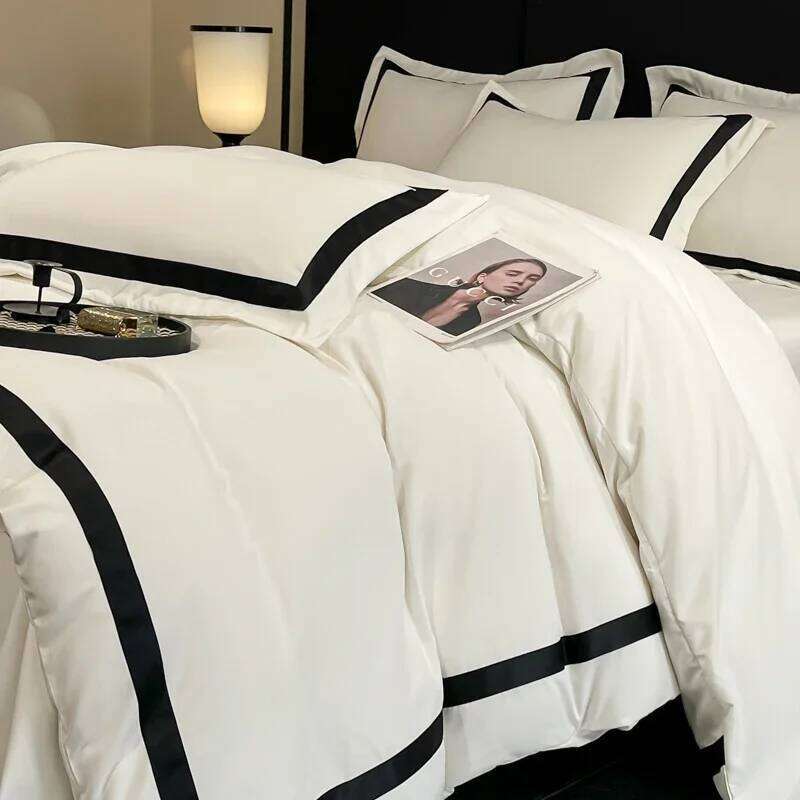For 2025 Luxury Hotel Bedding Sets Thick Brushed Bed Sheets White Duvet Cover Set Pillowcase Four Piece Fully Enclosed for Home Y260124