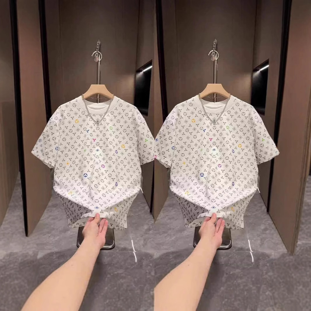 Luxury Brand Designer Clothes Versatile Loose Inner Wear T-Shirt Trendy Full Print Mens Short Sleeve T2025 Summer New Style Cool Casual Round Neck Top
