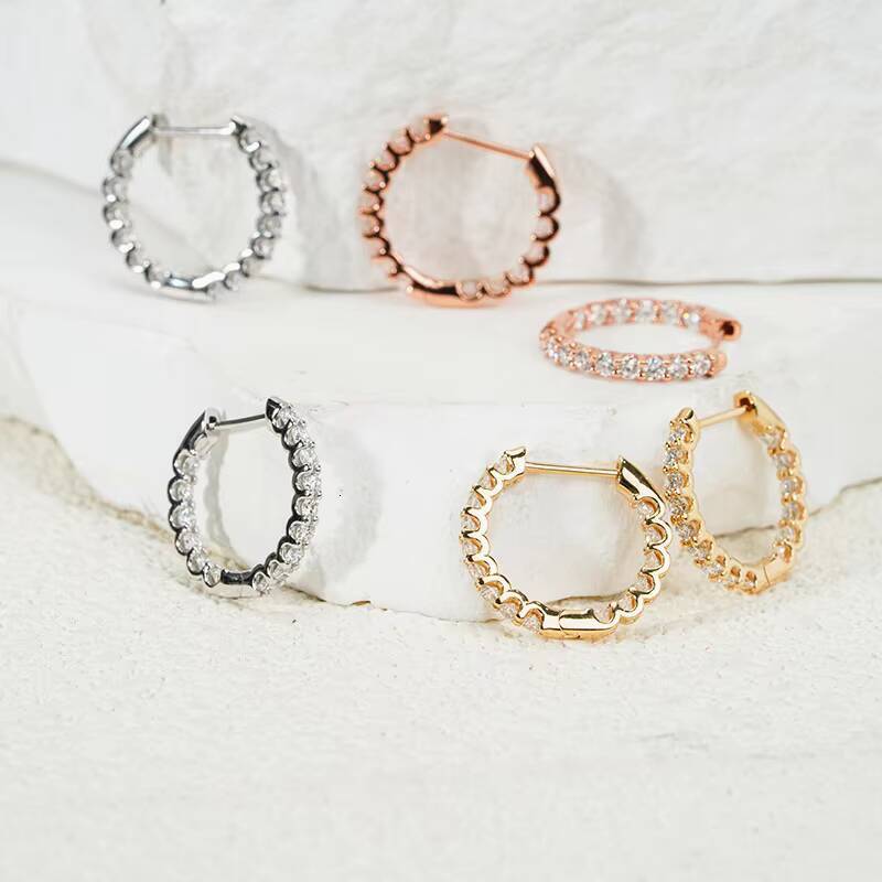 Starsgem 2MM HPHT CVD Loose Lab Diamond Eternity Hoops 10K/14K/18K Solid Gold Earrings DEF VS Lab Grown Diamonds Hoop Earrings