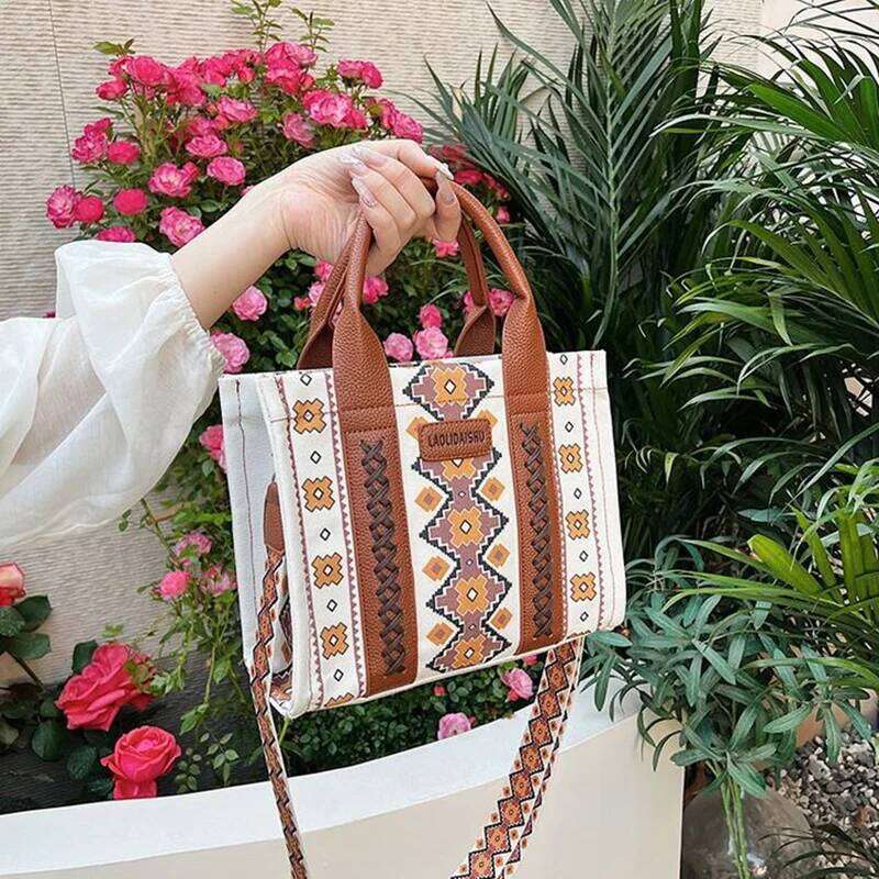European and American Vintage Print Canvas Trendy Women's Shoulder Handheld Crossbody Large Capacity Tote Bag XJ260125