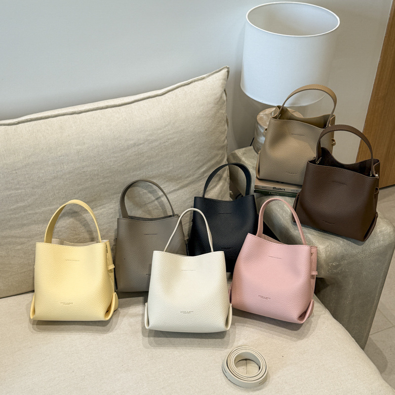 Lychee pattern women's handbag new fashion Korean niche bucket bag multifunctional Ins style shoulder bag crossbody bag