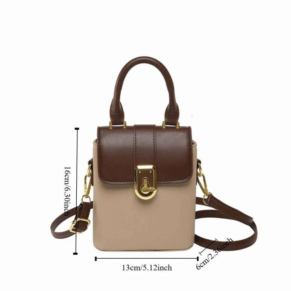 PU Contrast Color Phone Handbag Korean Style Simple Shoulder Message Storage Ins Square Tote Bag Streetwear XJ260125