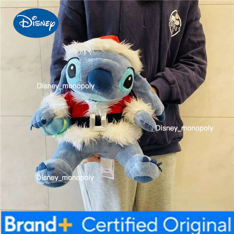 Disney 35cm Stitch Cos Santa Claus Cartoon Kawaii Plush Doll Toys Soft Stuffed Throw Pillow Back Cushion Kids Christmas Gifts H260126