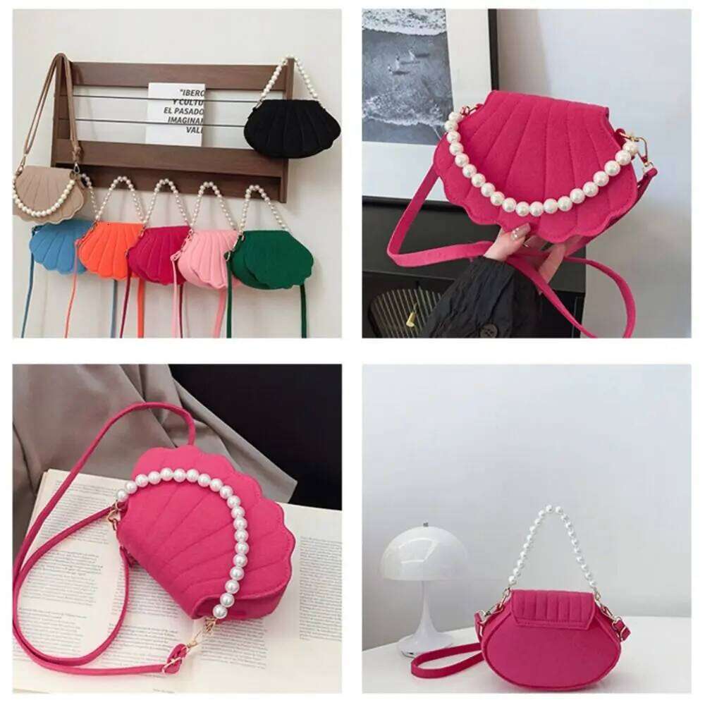 Chic Design Pearl Handheld Women's Shaped Felt Single-shoulder Solid Color Shell Bag for Girls Students XJ260125