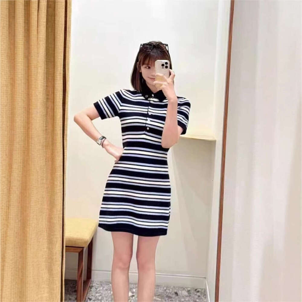2026 French Elegant Spring/Summer Commuter Multi functional Striped Collar Waist Knitted Dress Short Skirt
