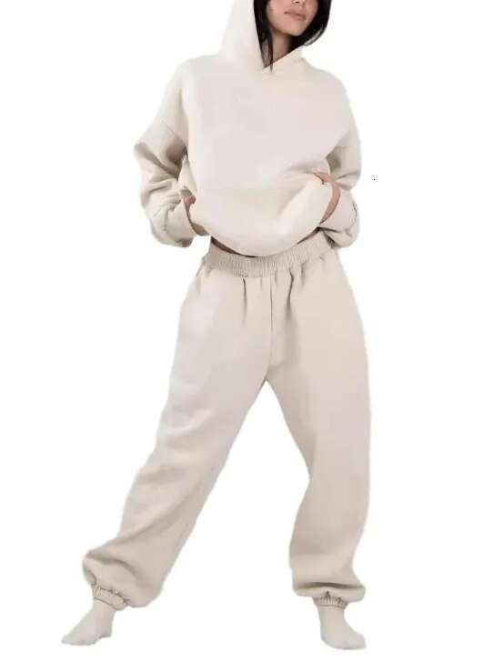 Women's long pants comfortable matching sportswear hoodie solid color pocket pullover high waisted pencil pants jogging set