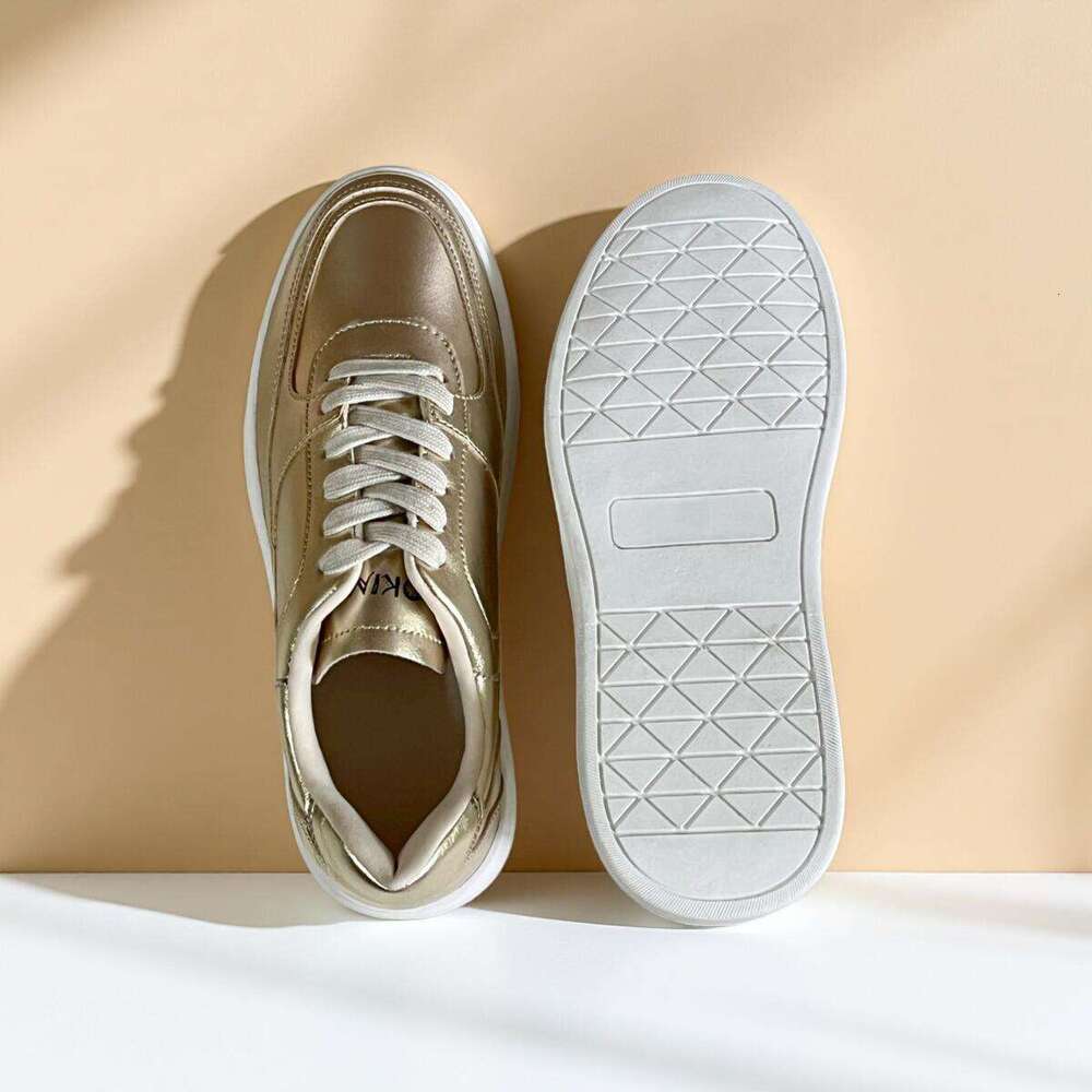 Okimoz Metallic Gold Fashion Gifts Platform Sneakers For Women Retro Glossy Casual Shoes With Thick Chunky Sole Sport Tennis Designer Shoes - view 5