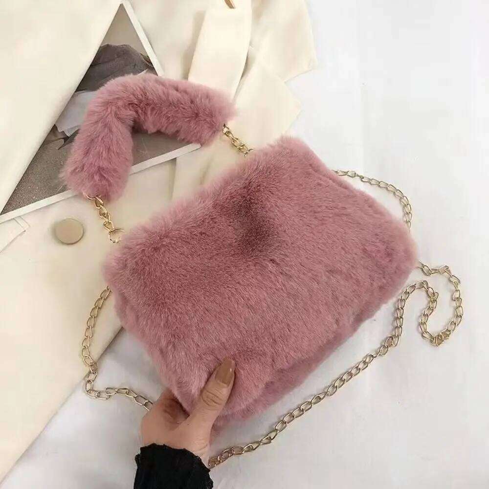 Fashion Soft Fluffy Shoulder Bags Solid Color Chain Strap Underarm Handle Bag Women Accessories XJ260125
