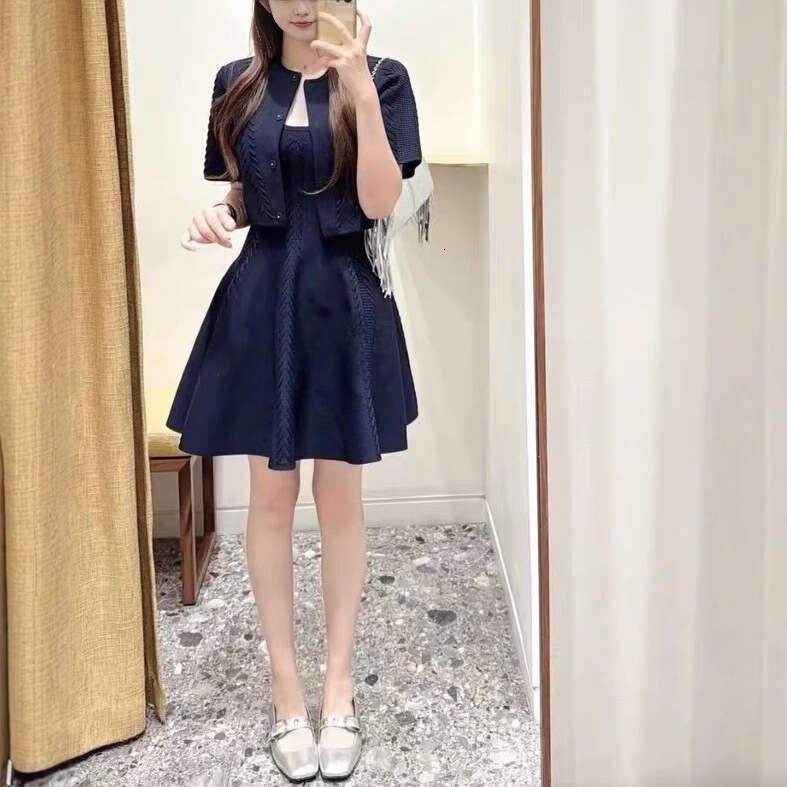 French Elegance 2026 Summer New Casual Multi functional Tie Knitted Short cardigan Strap Dress for Children