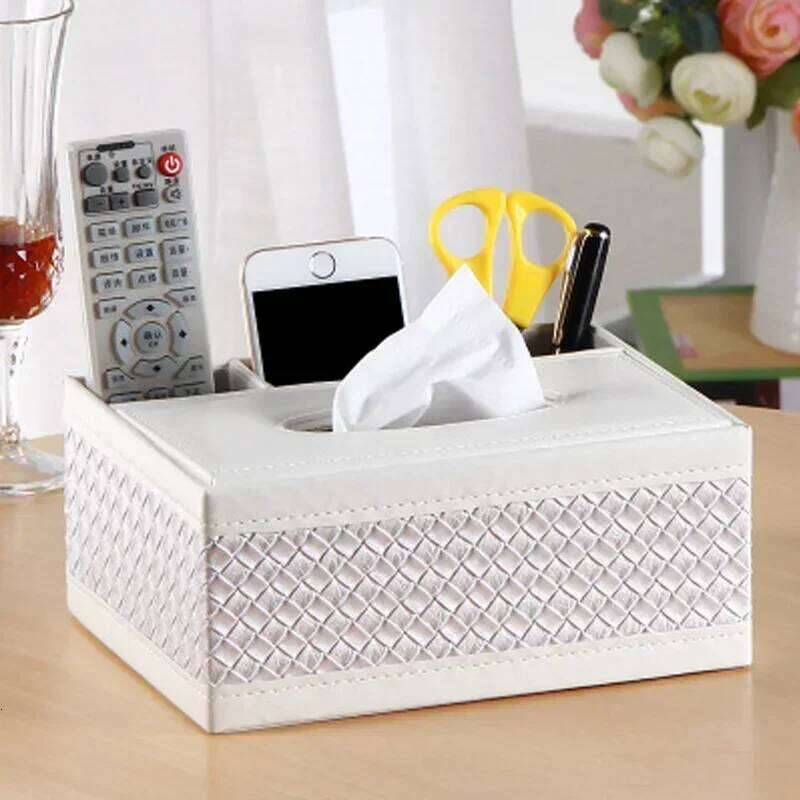 Leather Box Cover Desk Makeup Cosmetic Organizer Remote Controller Phone Holder Home Office Tissue Paper Napkin Holde