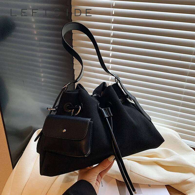 LEFTSIDE PU Leather Bucket Crossbody Bags for Women 2025 Trend Female Korean Fashion Lady Shoulder Bag Handbags and Purses XJ260125