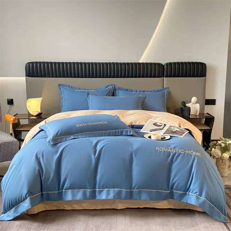 Pure long staple bedding set of four, all cotton matte bed sheet and duvet cover Y260124