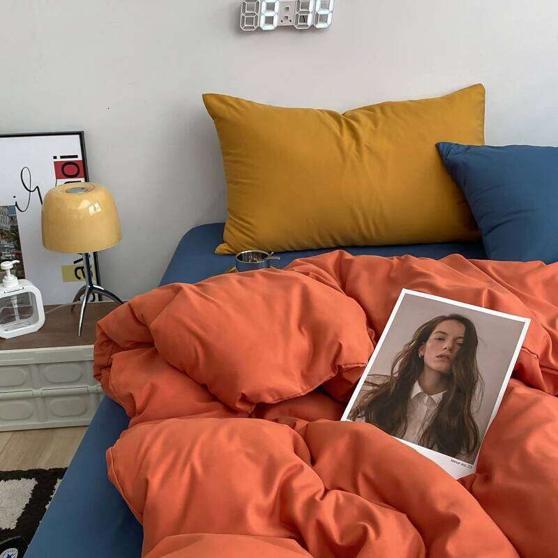 2025 new contrasting washed cotton four-piece student dormitory solid color bed sheet quilt cover three-piece set Y260124