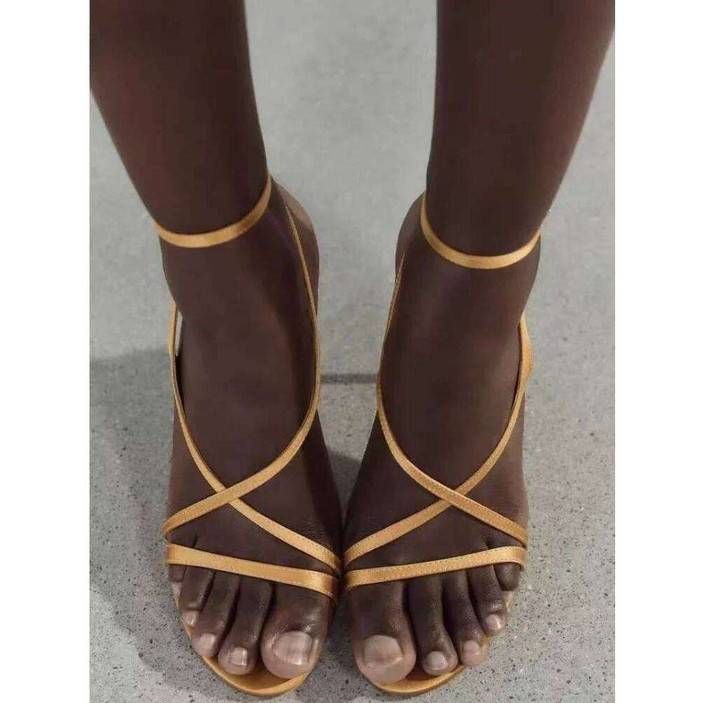 Satin Luxury High Heels Cross Naked Strap Sexy Banquet Dress Shoes Ladies Elegant Sandals Women Pumps