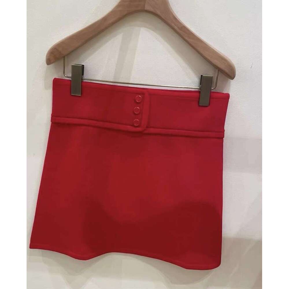 2026 French Elegant Designer Spring/Summer New Red Button Sleeveless Knitted Cardigan Vest Women's Skirt Set