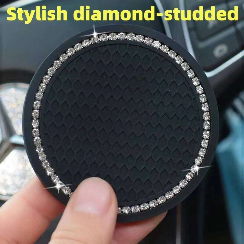 2pcs Non-slip Car Water Pad Crystal Rhinestone Rubber Mat for Bottle Holder Coaster Auto Interior Anti-skid Cup Holders 7cm