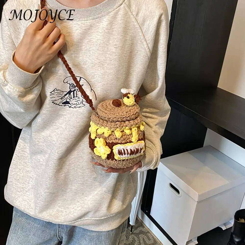 Woven Crossbody Bags Cartoon Coin Purse Cute Honey Jar Handbags for Women Work Shopping Travel XJ260125