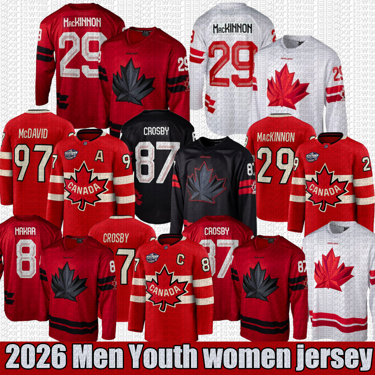 team canada hockey jersey 2026 #8 Makar Bauer #97 Connor McDavid Crosby Bauer Nathan MacKinnon red White 4 Nations hockey jersey