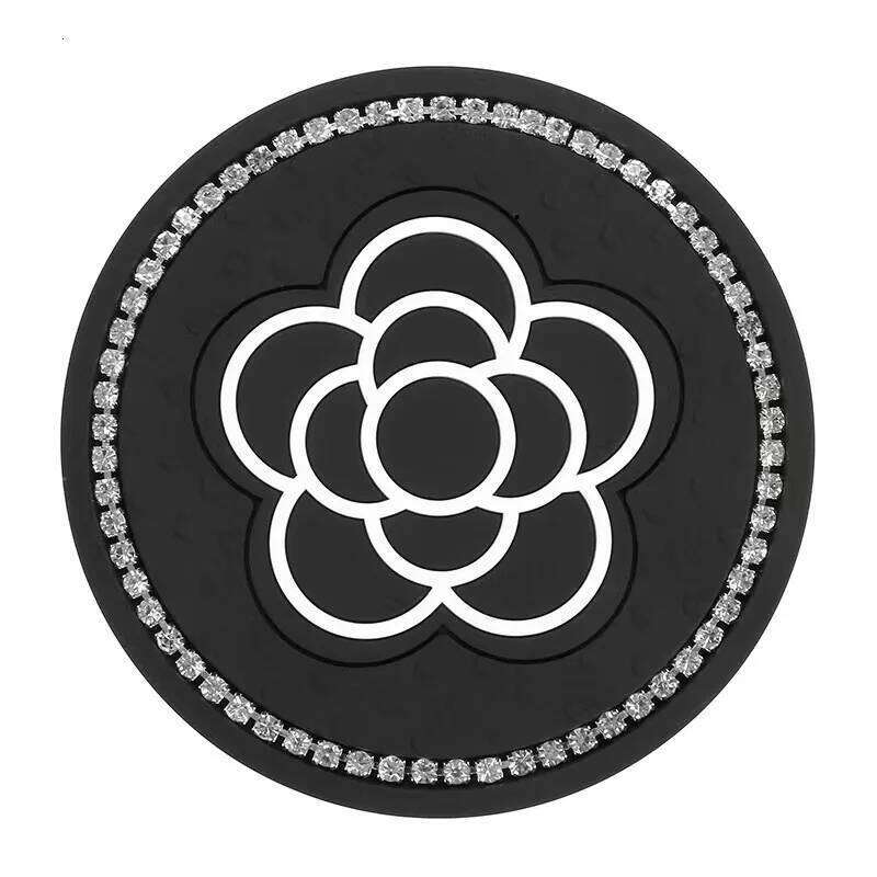 2Pcs camellia Auto Holder Coasters Silicone Anti-Slip Bling Crystal Drink Car Cup Mat