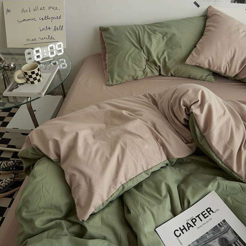 Class A Solid Color Fiber Four-piece Set Japanese Simple Washed Cotton Ins Wind Student Three-piece Quilt Cover Y260124