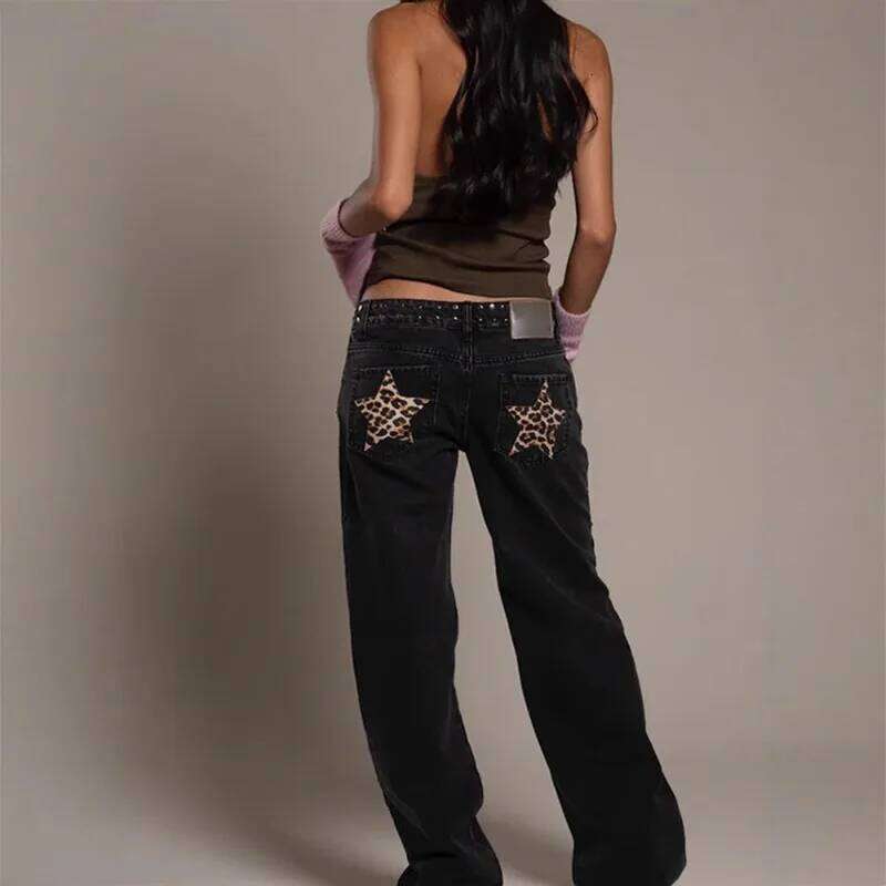 Vintage Splicing High Waited Woman Street Harajuku Hip Hop Baggy Clothing Casual Wide-leg Pants Women Jeans C260126 - view 4