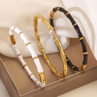 Luxury Jewelry European And American Oil Drop Bamboo Knot Stainless Steel High-end Simple Versatile 18K Gold Plated Bracelet