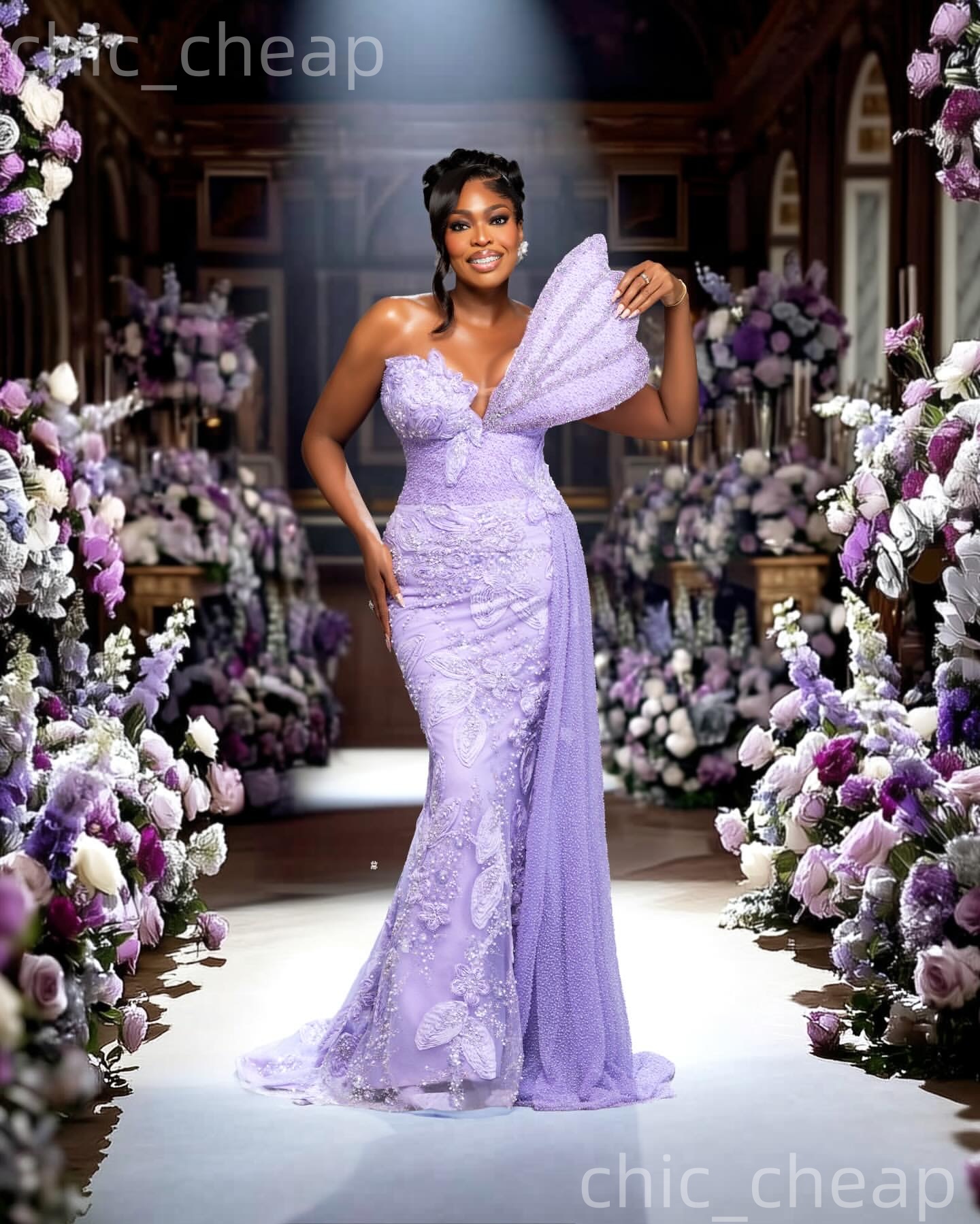 Aso Ebi Lilac Mermaid Prom Dresses 2026 Beaded Pearls Floral Lace One Shoulder Evening Formal Party Second Birthday Engagement Gowns Dress For Special