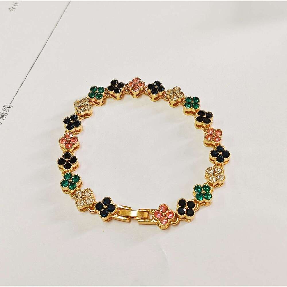 Colorful Diamond Fashion Light Luxury Crystal New Versatile Multi-Color Zircon Four-Leaf Clover Bracelet