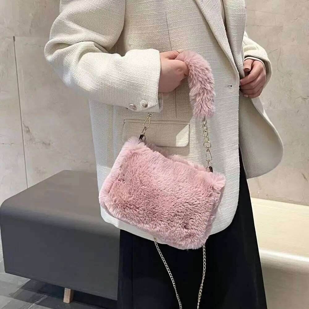 Fashion Soft Fluffy Shoulder Bags Solid Color Chain Strap Underarm Handle Bag Women Accessories XJ260125
