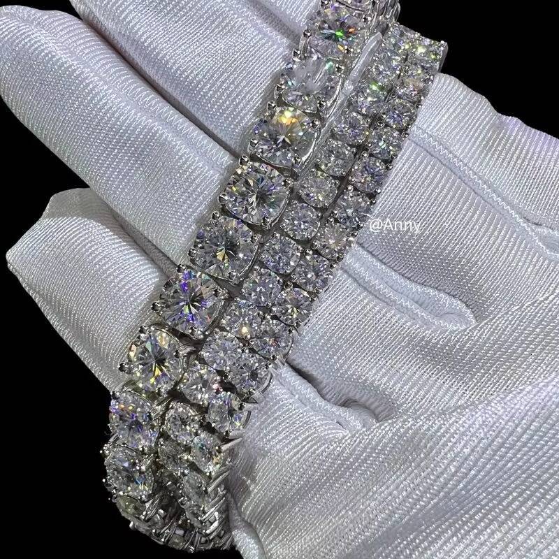 Moissanite chain Mossanite VVS Diamond Tennis Chain 3mm 4mm 5mm Solid 925 Silver Tester Passed Round Brilliant Cut Moissanite Tennis Bracelet