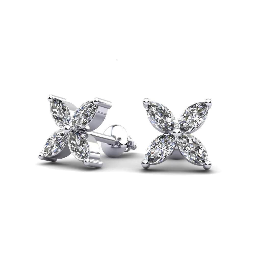 18k White Solid Gold Marquise 2x4mm Brilliant Cut Moissanite Diamond Studs Earring Flower Shape Earrings