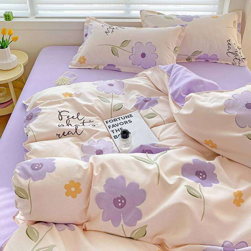 For 4pcs, 100% cotton bedding set, four piece sheet comfort girly fresh style couple bed comforter set Y260124