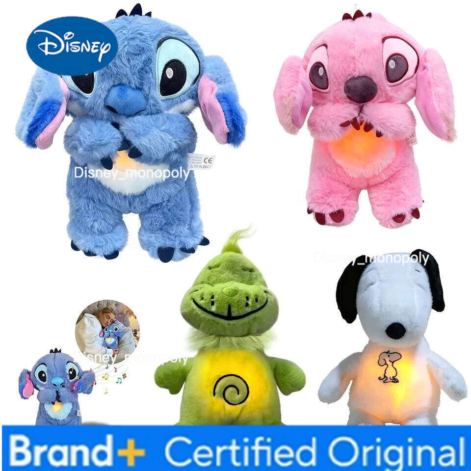Disney Stitch Breathing Green Shaggy Plush Doll Music & Light Soothing Toy Bedroom Decor Kids Holiday Gift H260126