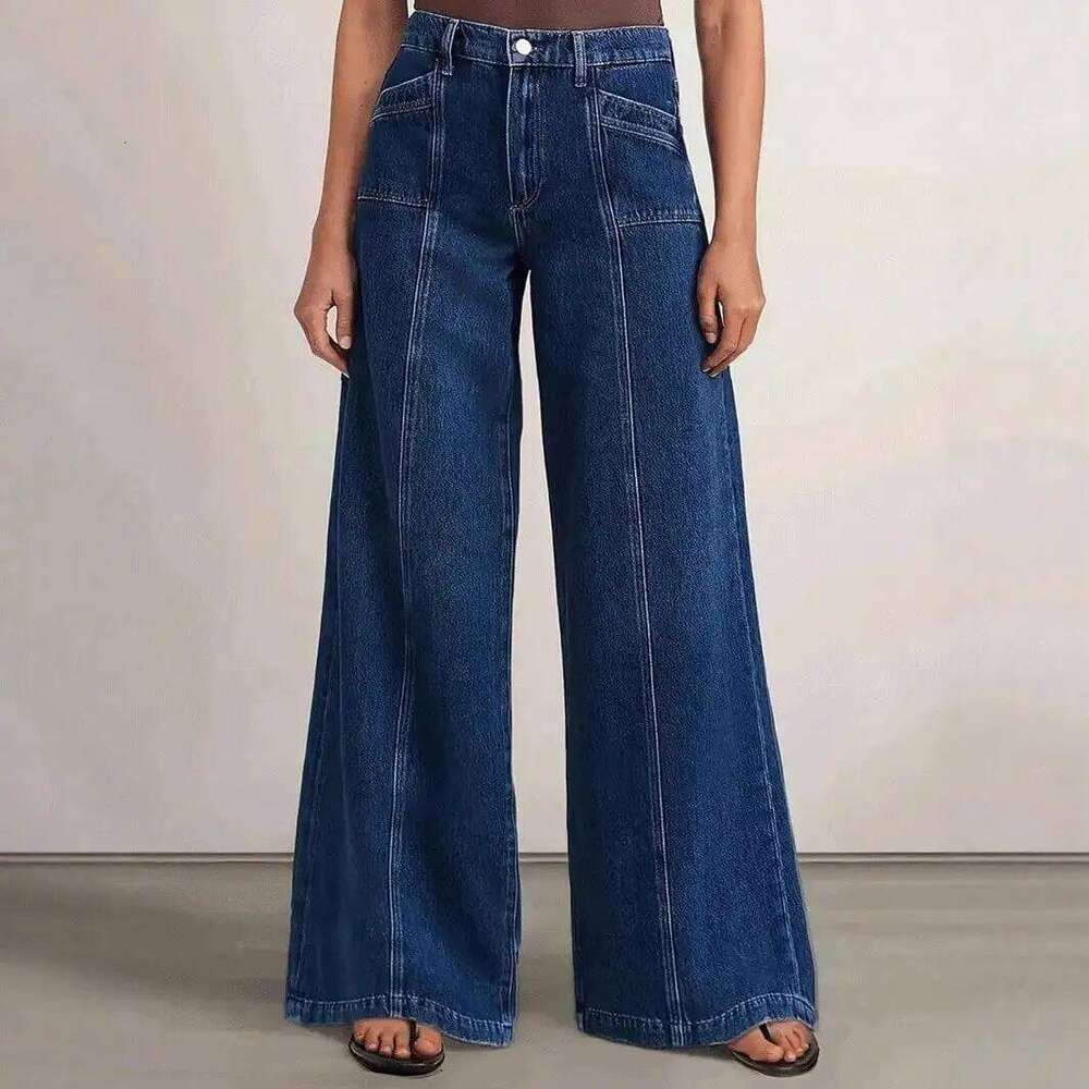 Womens Deep Blue Wide Leg Jeans - Stylish Denim Trousers for Comfort and Versatility C260126 - view 7