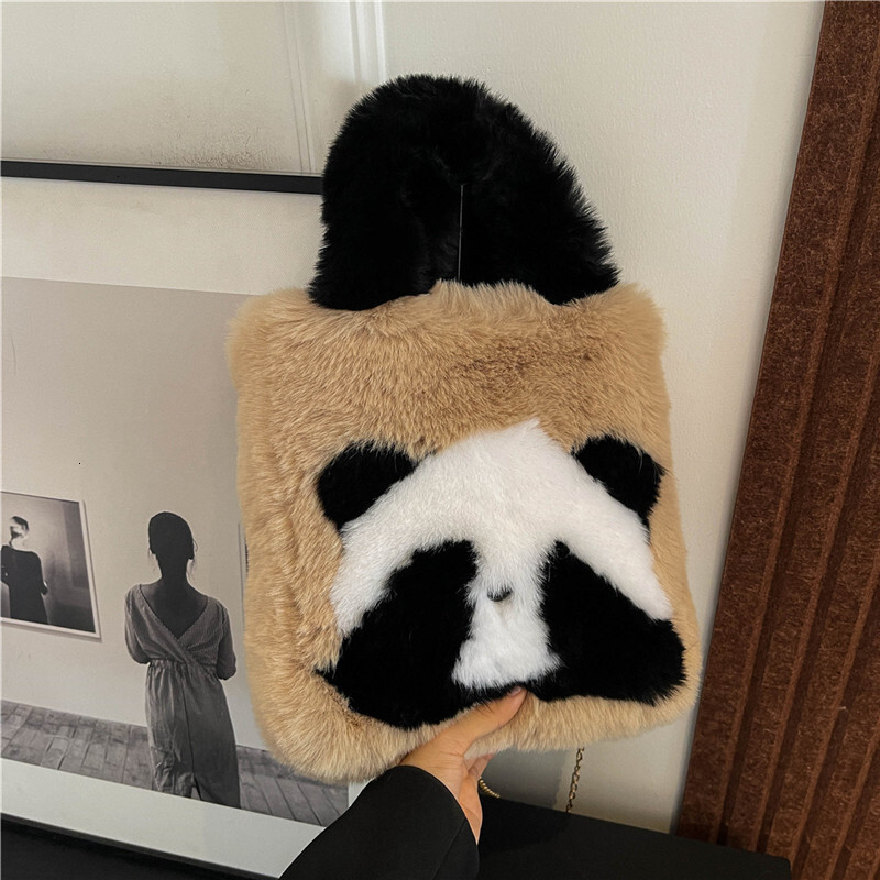 Autumn Winter New Panda Bucket Mini Tote Furry Cute Handheld Shoulder Crossbody Korean Style Women's Bag