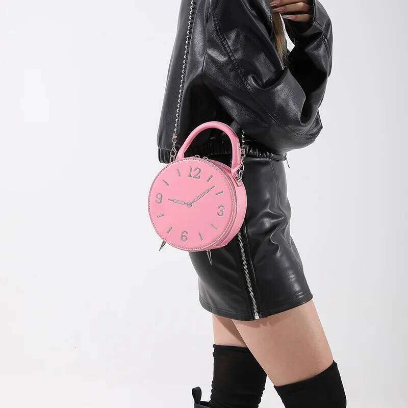 Women's Fashion Cute PU Crossbody Handbag Small round Shoulder Bag with Clock Design XJ260125