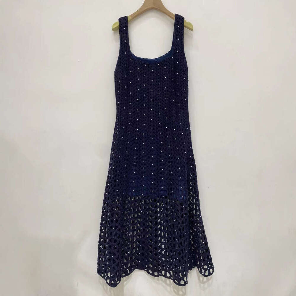2026 French Elegant Designer Spring/Summer Round Neck Beaded Crochet Hollow Knitted Women's Tank Top