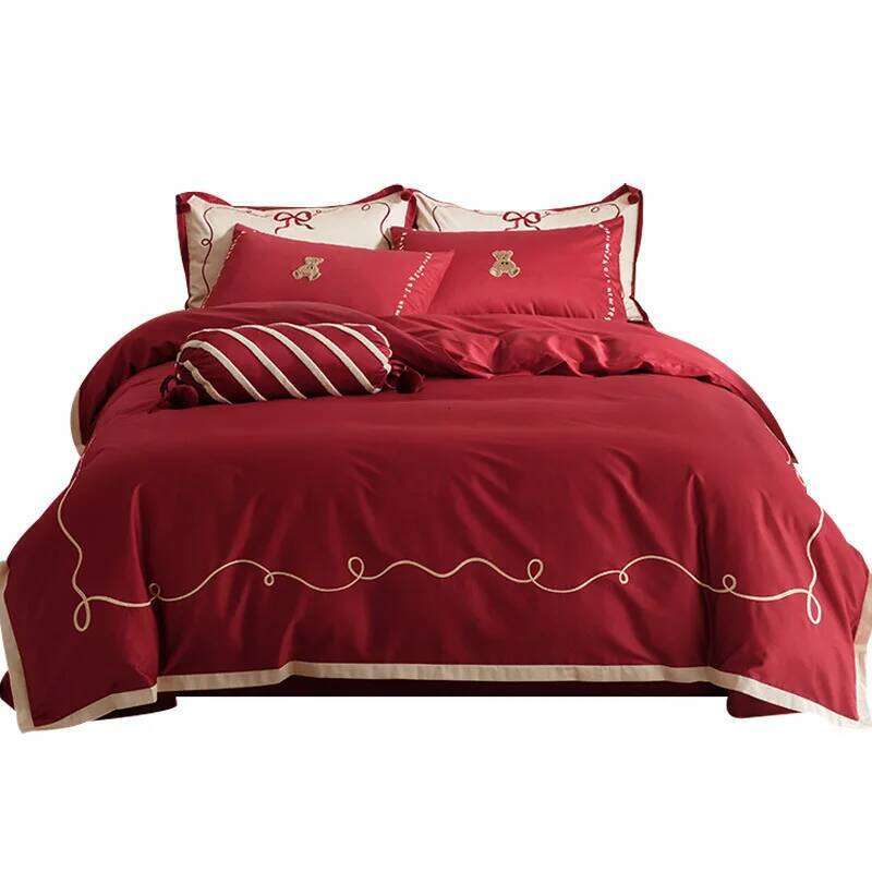 Customizable high-end wedding bed set four-piece big red pure cotton Y260124