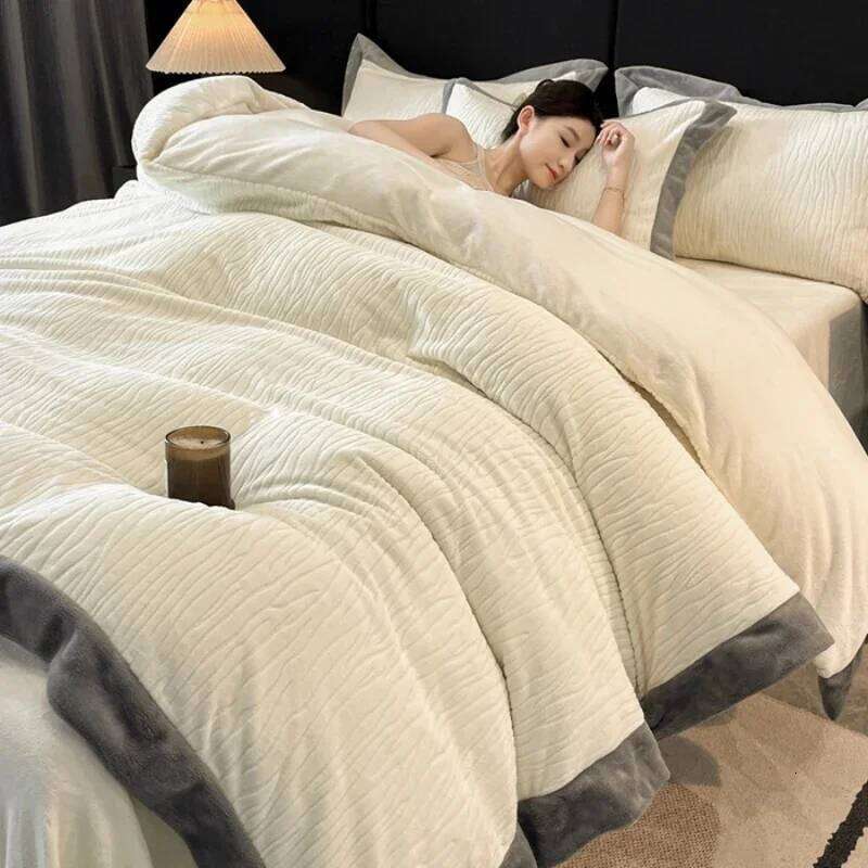 2024 New Class A Rotten Flower Milk Fleece Four-piece Set to Keep Comfortable - Neil Warm and comfortable Y260124