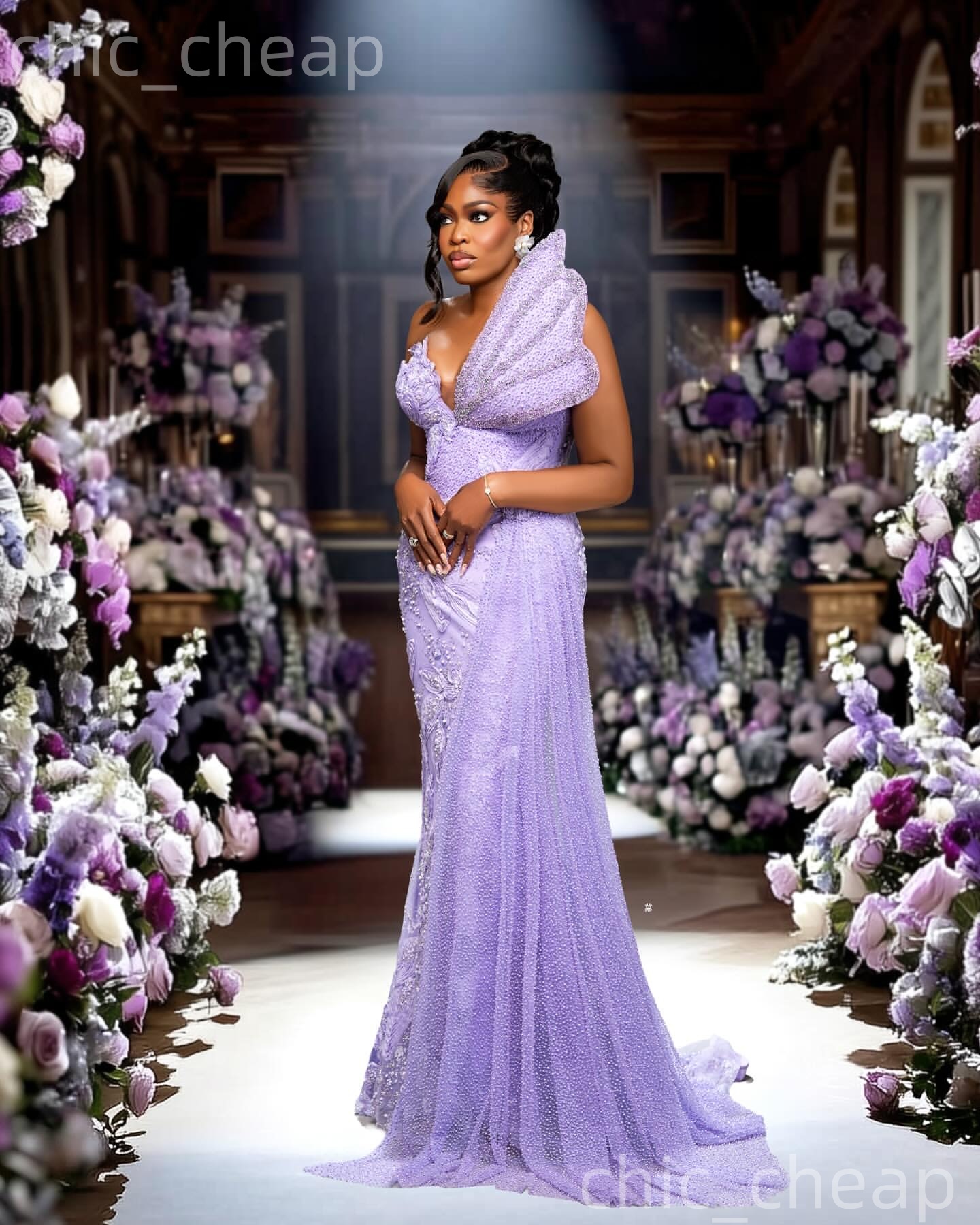 Aso Ebi Lilac Mermaid Prom Dresses 2026 Beaded Pearls Floral Lace One Shoulder Evening Formal Party Second Birthday Engagement Gowns Dress For Special