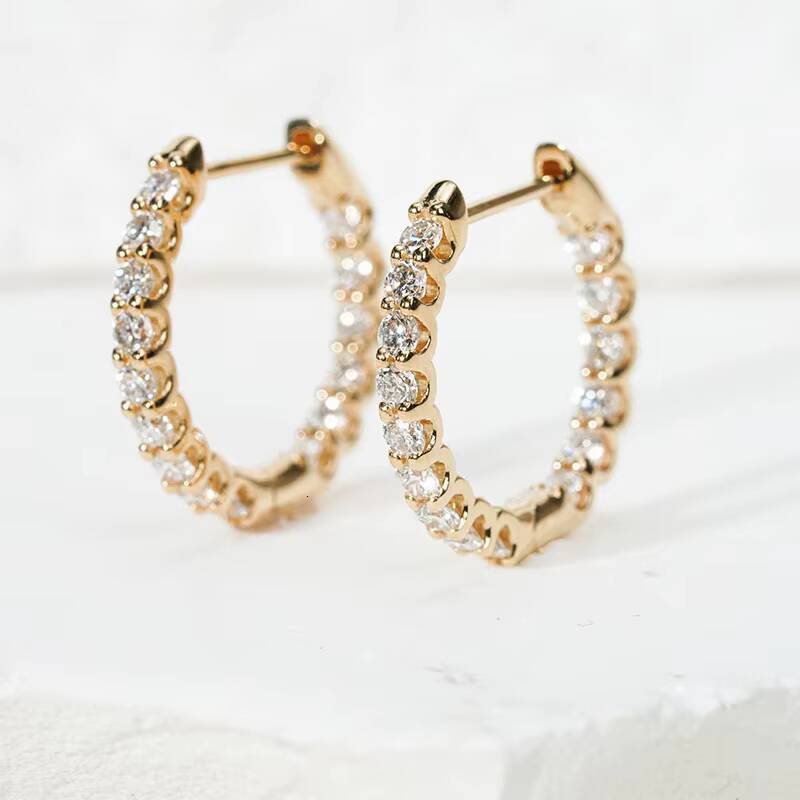 Starsgem 2MM HPHT CVD Loose Lab Diamond Eternity Hoops 10K/14K/18K Solid Gold Earrings DEF VS Lab Grown Diamonds Hoop Earrings