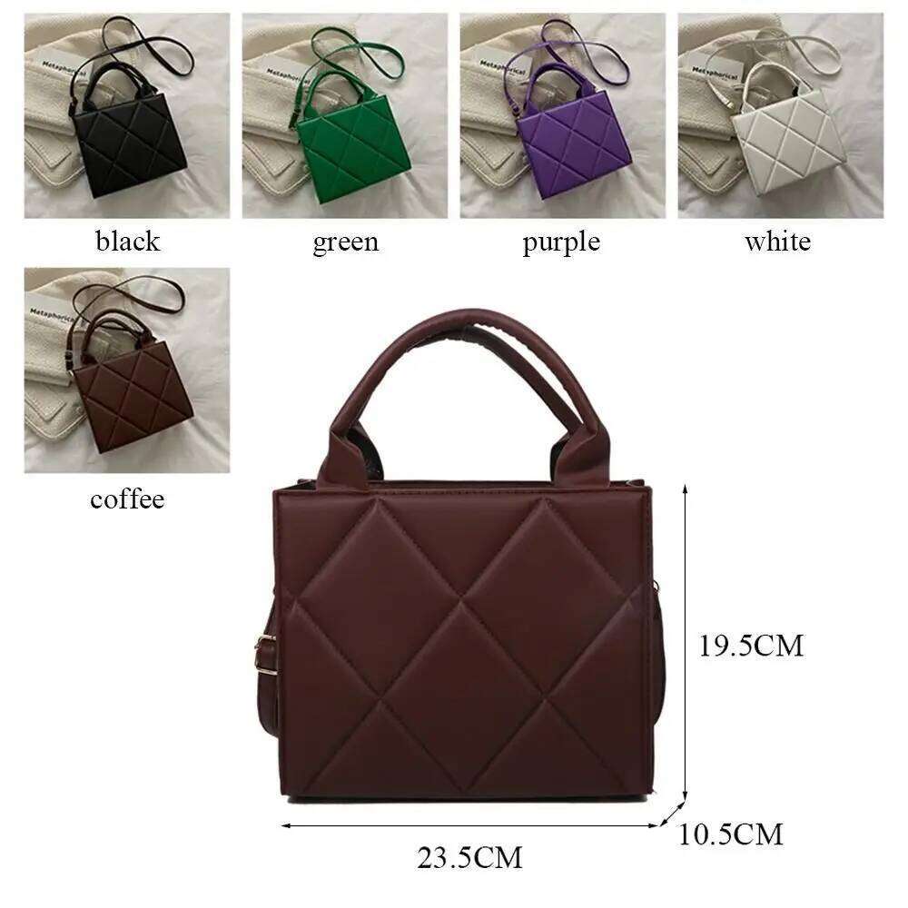 Portable PU Leather Shoulder Bag Solid Color Plaid Crossbody Messenger Bags Women Ladies XJ260125