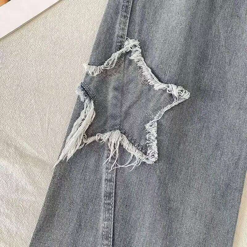 Five pointed star patch denim fashionable loose Korean Ins style spring and autumn new high waisted straight leg mop jeans C260126 - view 7
