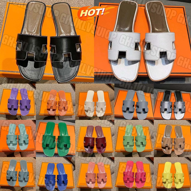 Designer Slides Slippers Indoor Bathroom Sandals Womens Luxury Triple Black White Brown Leather Suede Flat Slide Beach Pool Ladies Outdoor Shoes 35-42