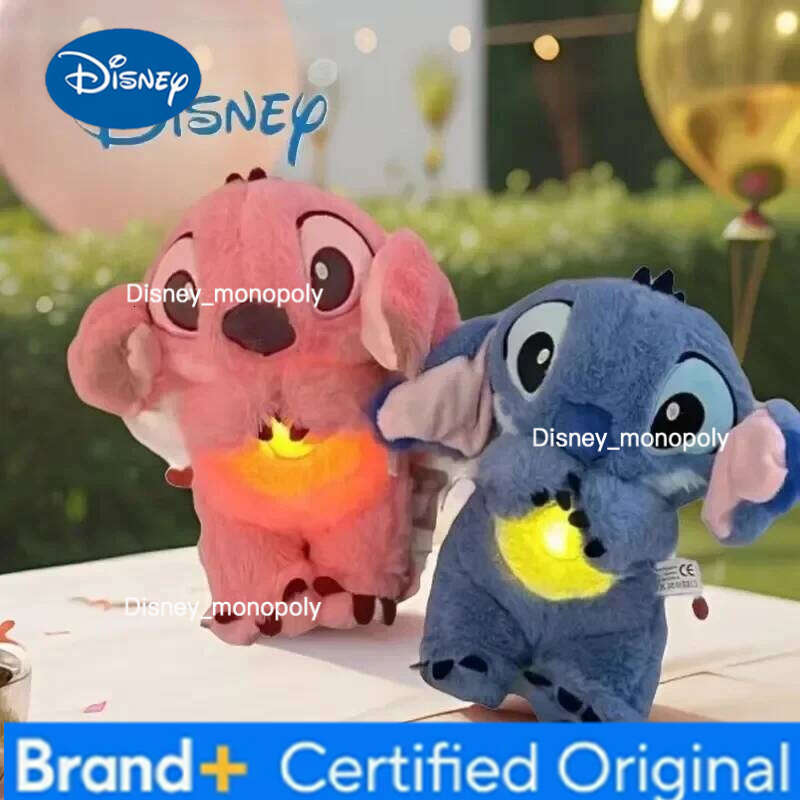 Disney Lilo&Stitch Plush Doll With Breath Child Peluche Soothes Toy Anime Baby Music Light Sleep Toys Pink Stitch Gift H260126