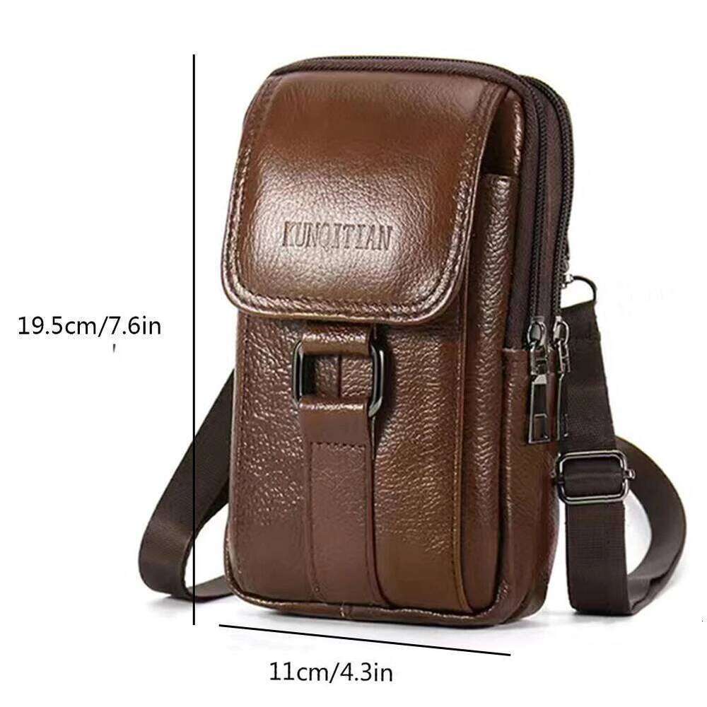 Portable Men Messenger Bags Cowhide Leather Belt Pouch Purse Fashion Simple Multi-pockets Casual for Outdoor Sport XJ260125