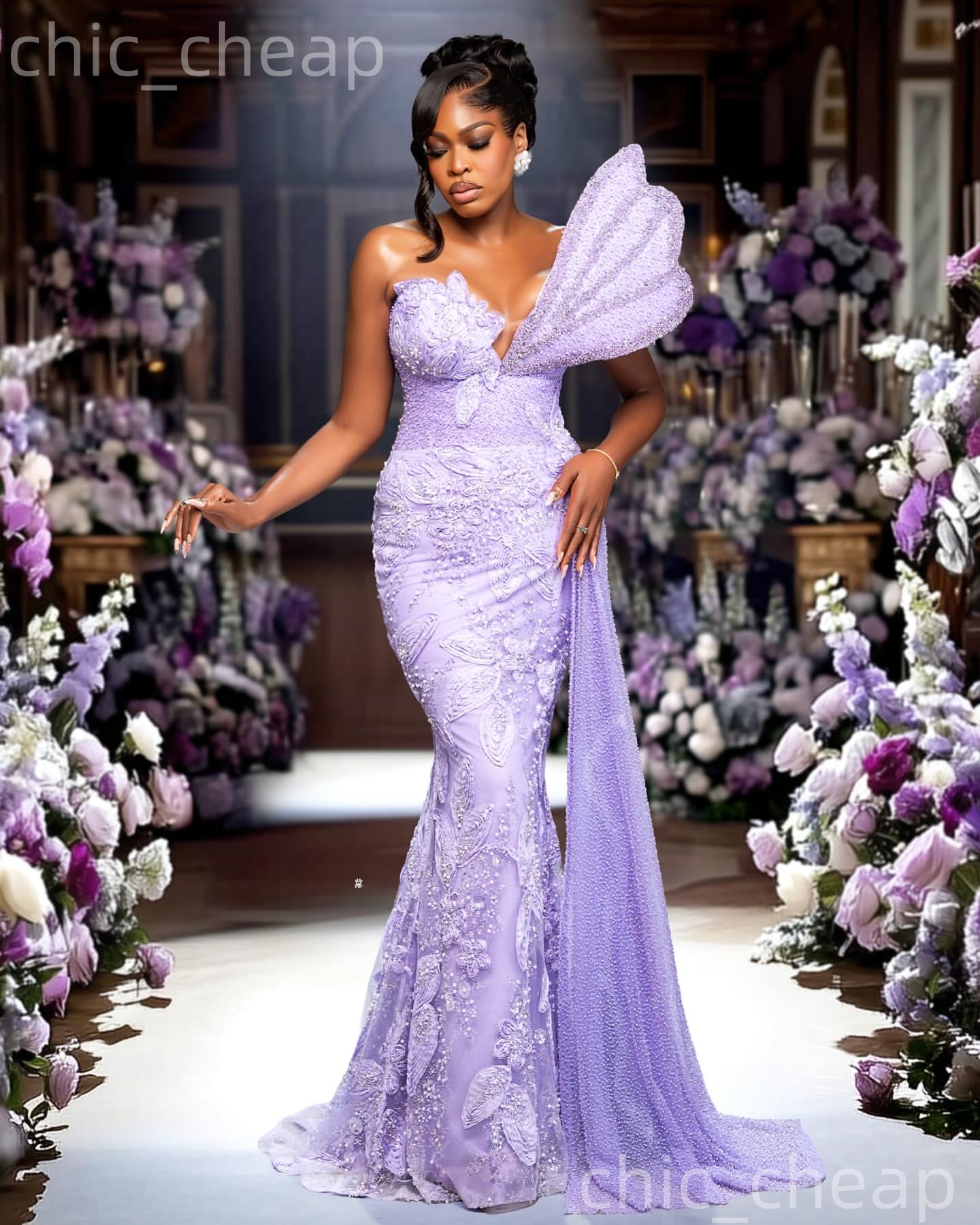 Aso Ebi Lilac Mermaid Prom Dresses 2026 Beaded Pearls Floral Lace One Shoulder Evening Formal Party Second Birthday Engagement Gowns Dress For Special