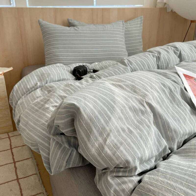 Nordic sling Cotton Pink Stripes Duvet Cover 150x200 Size Girl's Room housse Skin friendly Breathable Comforter Sets Y260124
